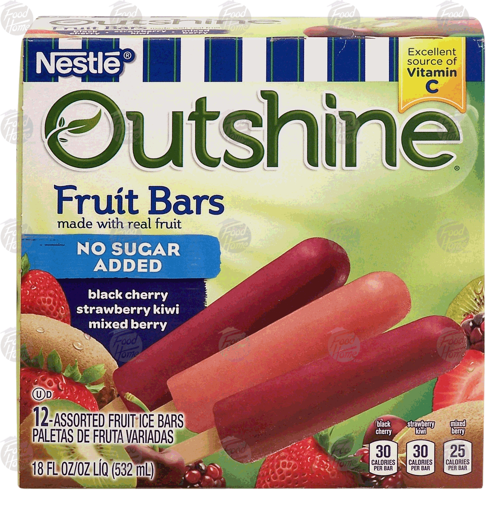 Nestle Outshine fruit bars; black cherry, strawberry kiwi, mixed berry, no sugar added, made with real fruit, 12 ct Full-Size Picture